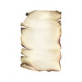 Parchment brown sheet of paper with old torn and curled edges. Hand drawn watercolor illustration. Isolated object on a Royalty Free Stock Photo