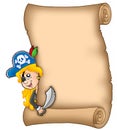 Parchment with lurking pirate girl Royalty Free Stock Photo