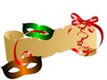 Parchment with masks Royalty Free Stock Photo
