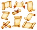 Parchment paper scroll manuscripts rolls sketch vector Royalty Free Stock Photo