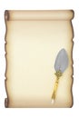 Parchment Paper Scroll and Ornate Quill Pen Royalty Free Stock Photo