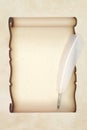 Parchment Paper Scroll with White Feather Quill Pen Royalty Free Stock Photo