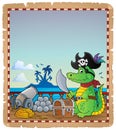 Parchment with pirate crocodile on ship