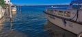 Parco San Giuliano area, mooring for small shuttles for the transport of people, in the distance bridge of freedom, the only acces Royalty Free Stock Photo