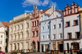 Pardubice, Czech Republic, 17 April 2022: Main Pernstynske square with townhall, colorful renaissance and baroque historical