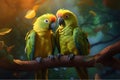 pare of a colorful parrots in the tropics