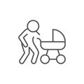 Parent with baby carriage line outline icon