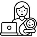 Parent and baby in front of laptop, work from home Royalty Free Stock Photo