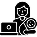 Parent and baby in front of laptop, work from home Royalty Free Stock Photo