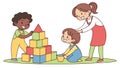 Parent and Child Building Blocks, Interactive Playtime, Learning Fun, vector design Generative AI Royalty Free Stock Photo