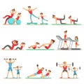 Parent And Child Doing Sportive Exercises And Sport Training Together Having Fun Series Of Scenes Royalty Free Stock Photo