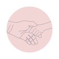 Parent and Child Holding Hand isolated vector illustration. Small hand wraps around a finger of adult. Trust and help Royalty Free Stock Photo