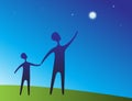 Parent and child pointing at star