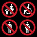 Parent and child sign, No disabled people allowed sign, No man sign, No woman sign Royalty Free Stock Photo