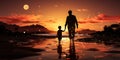 Parent and Child Walk at Sunset A Moment of Peace and Tranquility A photo of a parent and child walking at sunset perfect for a Royalty Free Stock Photo