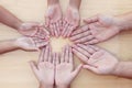 Parent and children open the palm of the hand in circle