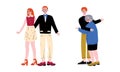 Parent Embracing with Their Adult Son and Daughter Expressing Positive Emotion Vector Illustration Set Royalty Free Stock Photo