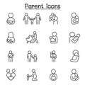 Parent & family icons set in thin line style Royalty Free Stock Photo