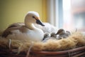 parent geese watching over sleeping goslings