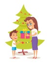 Parent Giving Present to Son Vector Illustration