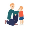 Parent hug and soothe crying child. Father empathize and calming down his son. Dad wiping tears away from kids face Royalty Free Stock Photo