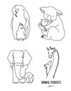 Parent and kid vector animals coloring page part 1 Royalty Free Stock Photo