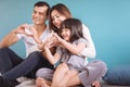 Parent and little girl making heart shape . Happy family. Royalty Free Stock Photo