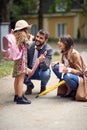 Parent and pupil girl are going to school