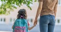 Parent and pupil go to school Royalty Free Stock Photo