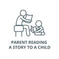 Parent reading a story to a child vector line icon, linear concept, outline sign, symbol Royalty Free Stock Photo