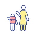 Parent seeing off child to school RGB color icon