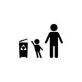 Parent teaches child to throw garbage sign