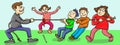 Parent and their kids playing tug of the war Royalty Free Stock Photo