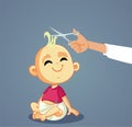 Parent Trimming the Hairs of His Little Baby Vector Cartoon Illustration