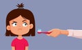 Little Girl Refusing to Brush Her Teeth Vector Cartoon Illustration