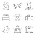 Parentage icons set, outline style Royalty Free Stock Photo