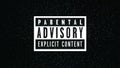 Parental advisory label - explicit content label on TV noise background.