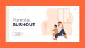 Parental Burnout Landing Page Template. Anxious Tired Dad with Little Child Sitting on Floor. Parent Tiredness