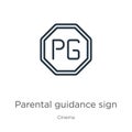Parental guidance sign icon. Thin linear parental guidance sign outline icon isolated on white background from cinema collection.