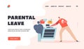 Parental Leave Landing Page Template. Single Father Cook Dinner on Kitchen, Little Baby Sitting on Hands, Family Routine