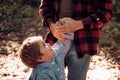 Parental support. Help kid explore world. Dad hold hand of little boy. Manly father upbringing little child. Trust and Royalty Free Stock Photo