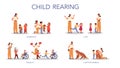 Parenthood and child rearing concept set. Influence on child, family