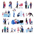 Parenthood family situations flat icons set Royalty Free Stock Photo