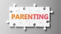 Parenting complex like a puzzle - pictured as word Parenting on a puzzle pieces to show that Parenting can be difficult and needs