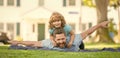 parenting and fatherhood. fathers day. happy father and son having fun outside. Royalty Free Stock Photo