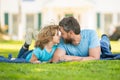 parenting and fatherhood. fathers day. happy father and son having fun in park. Royalty Free Stock Photo