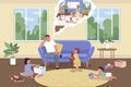 Parenting during isolation flat color vector illustration