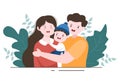 Parenting Psychology of Mother, Father and Kids Embracing Each ther in Loving Family. Cute CartoOon Background Vector Illustration