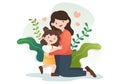 Parenting Psychology of Mother, Father and Kids Embracing Each ther in Loving Family. Cute CartoOon Background Vector Illustration