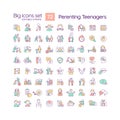 Parenting teenagers RGB color icons set